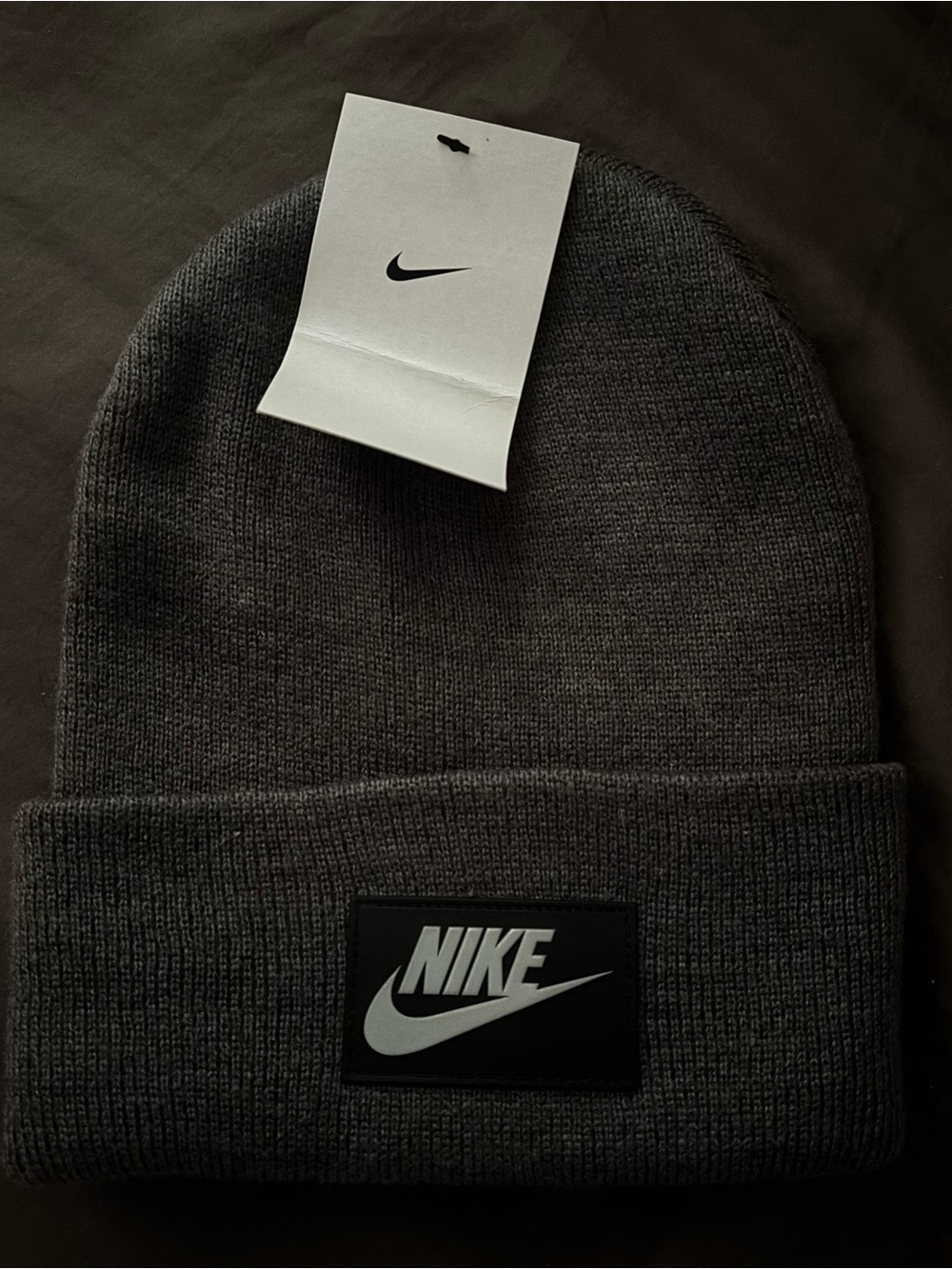 Nike Dark Gray Cuffed Knit Beanie with Logo Patch